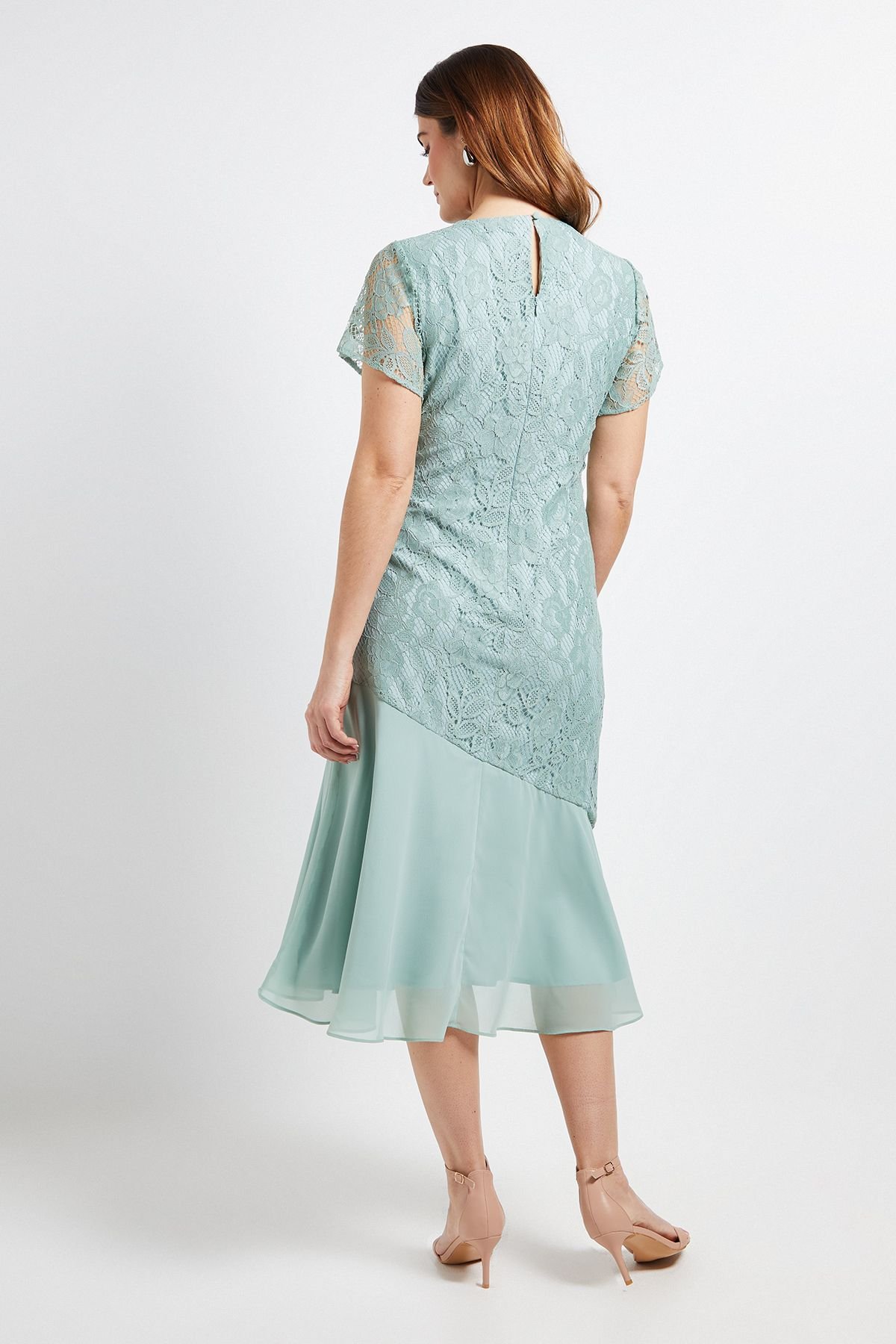 Wallis Wallis Women's Lace Asymmetric Midi Dress in Sage - 3