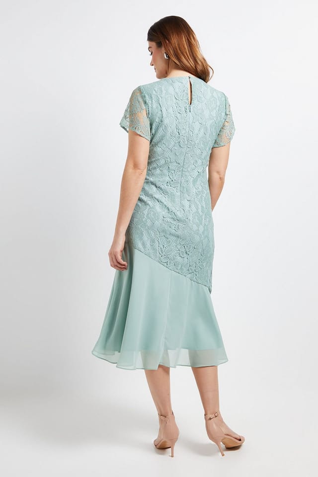 Wallis Wallis Women's Lace Asymmetric Midi Dress in Sage - 3