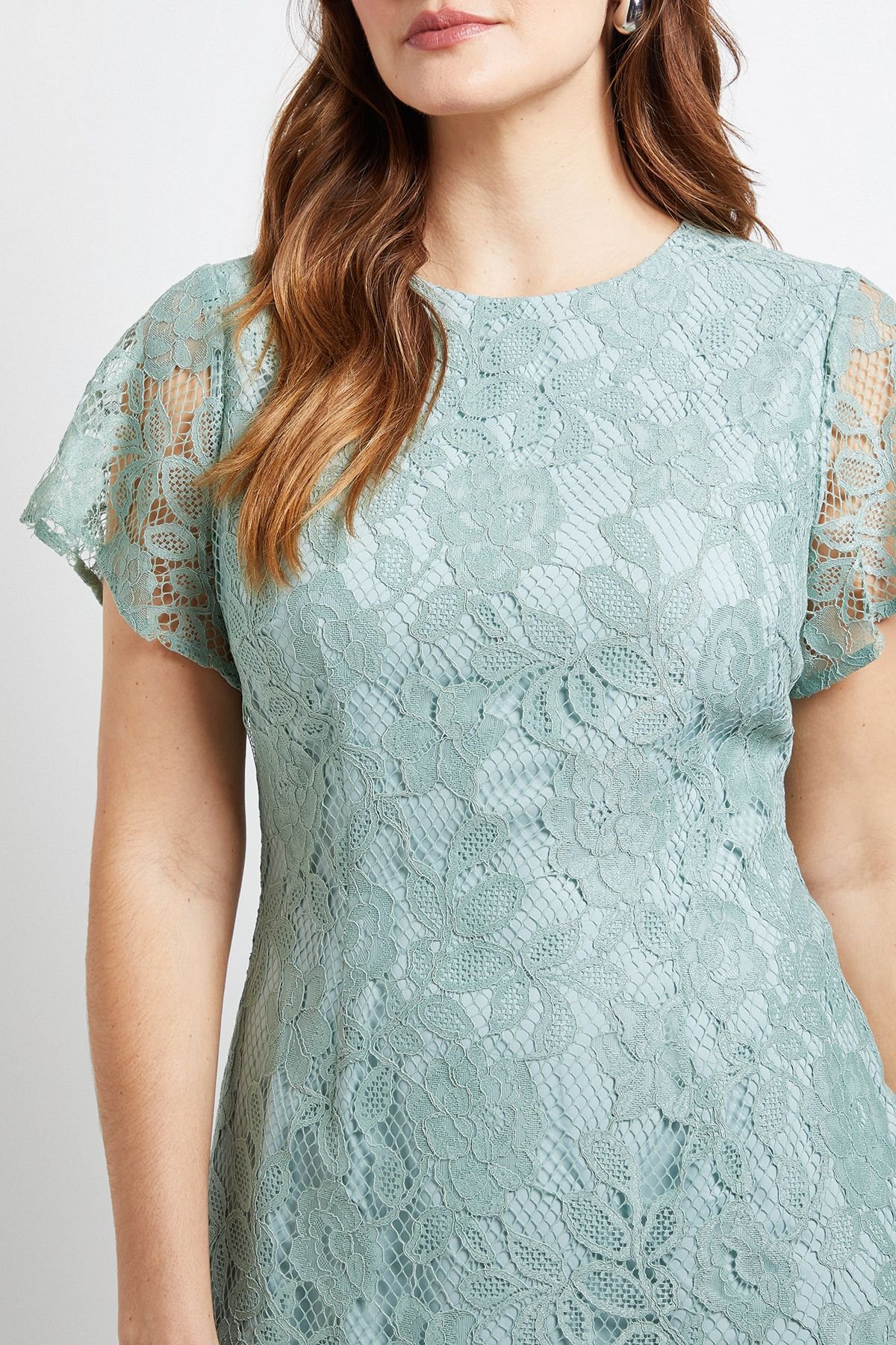 Wallis Wallis Women's Lace Asymmetric Midi Dress in Sage - 4