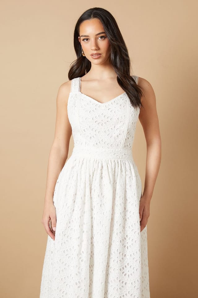 Oasis Oasis Women's Embroidered Broderie Midi Dress in White - 2