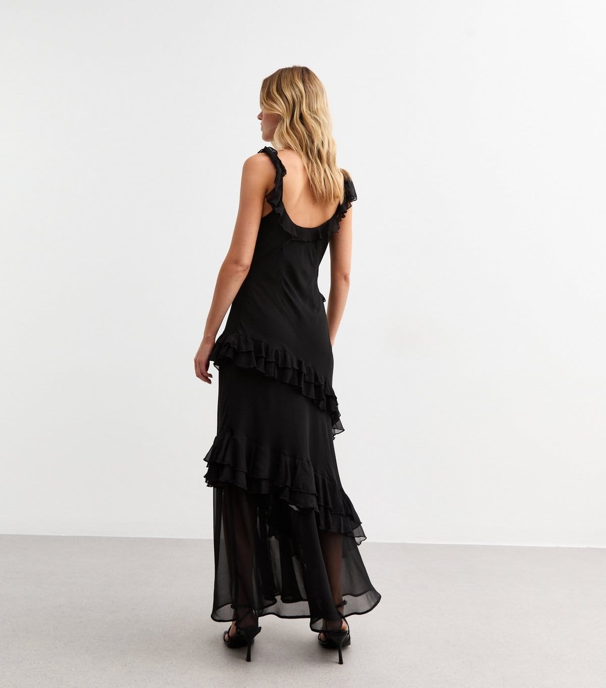 New Look Women's Black Asymmetric Ruffle Trim Midi Dress New Look - 4