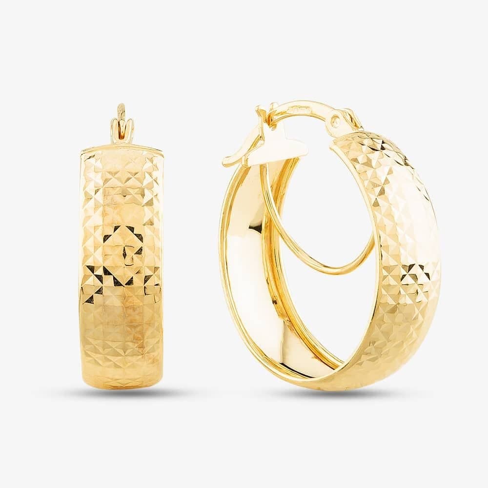T.H.Baker T.H.Baker Women's 9ct Yellow Gold Diamond Cut Double Hoop Earrings 1.51.2219