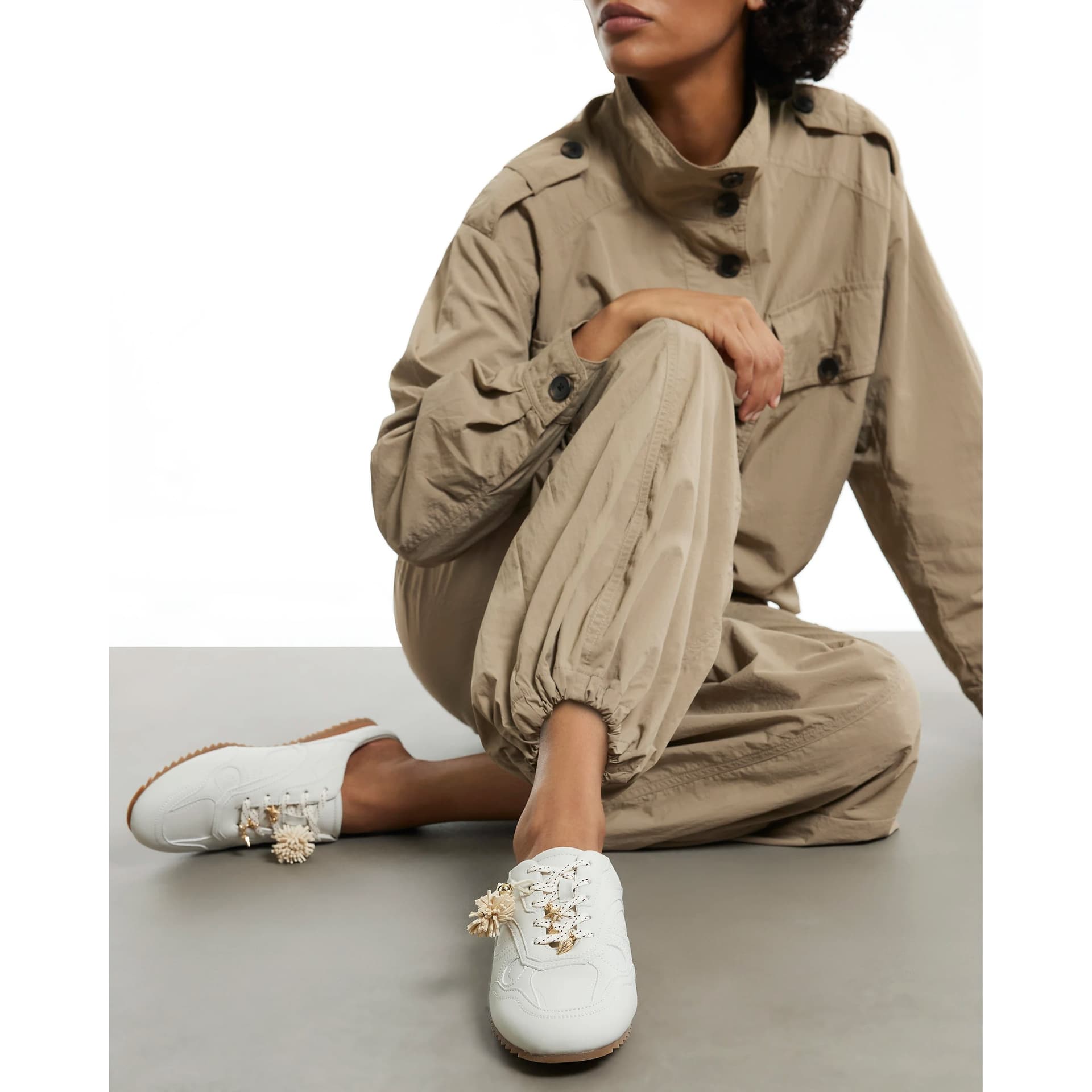 River Island River Island Womens Cream Charm Mule Trainers