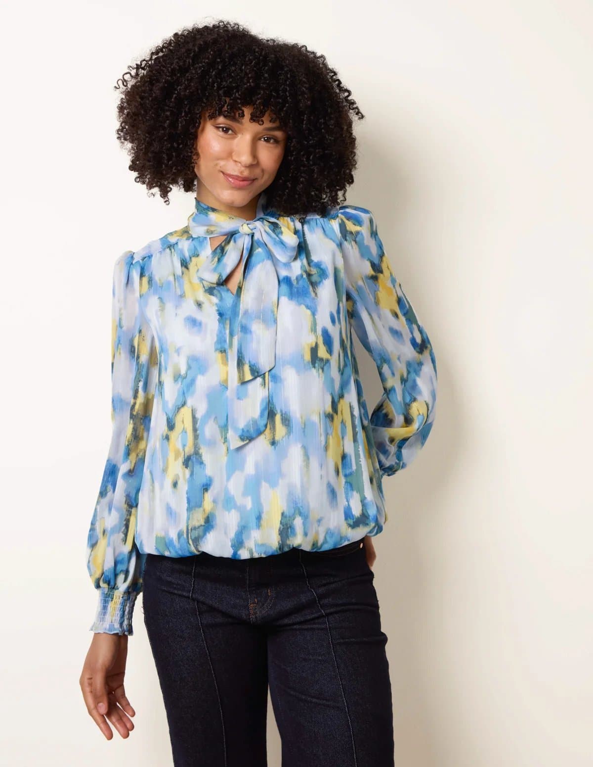 Blue Vanilla Pussybow Puffball Top