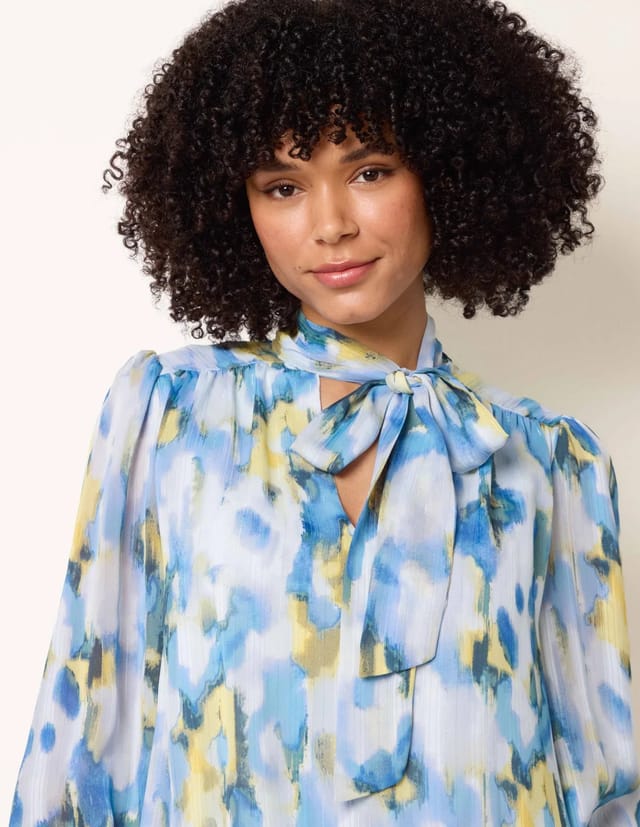 Blue Vanilla Pussybow Puffball Top - 2