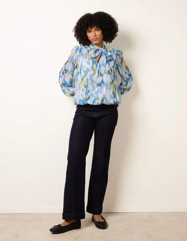 Blue Vanilla Pussybow Puffball Top - 3