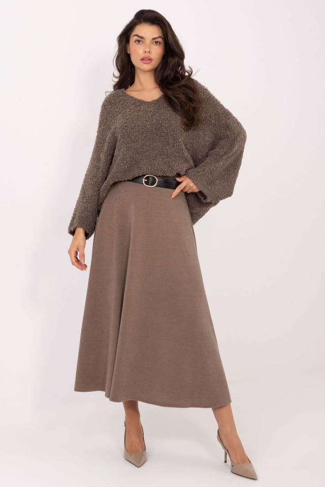 Love Lace Love Lace Women's Boucle V Neck Sweater With Puff Sleeves in Dark Brown - 2