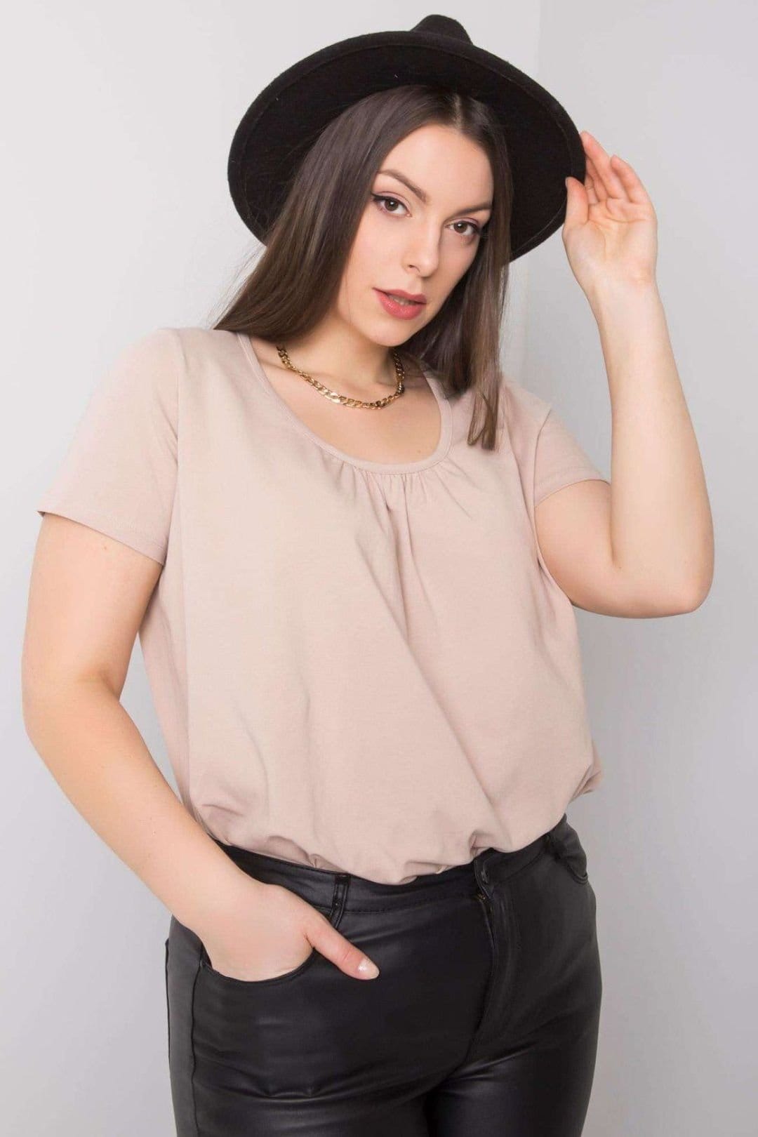 Love Lace Beige Plus Size Short Sleeve T-Shirt