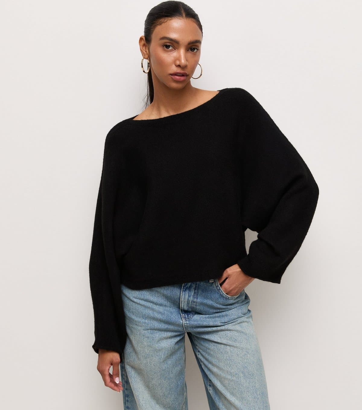 New Look Women's Black Slash Neck Batwing Sleeve Jumper New Look