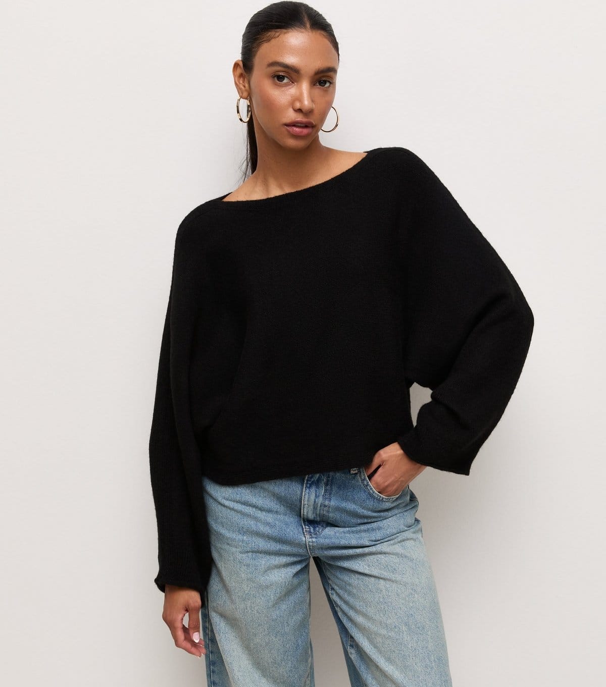 New Look Black Slash Neck Batwing Sleeve Jumper