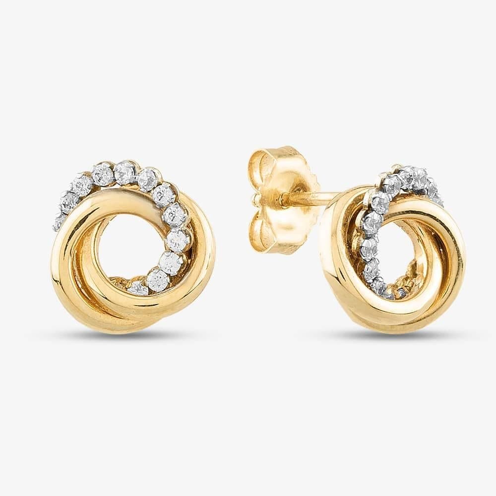 T.H.Baker T.H.Baker Women's 9ct Cubic Zirconia Open Knot Studs SE569 in Gold