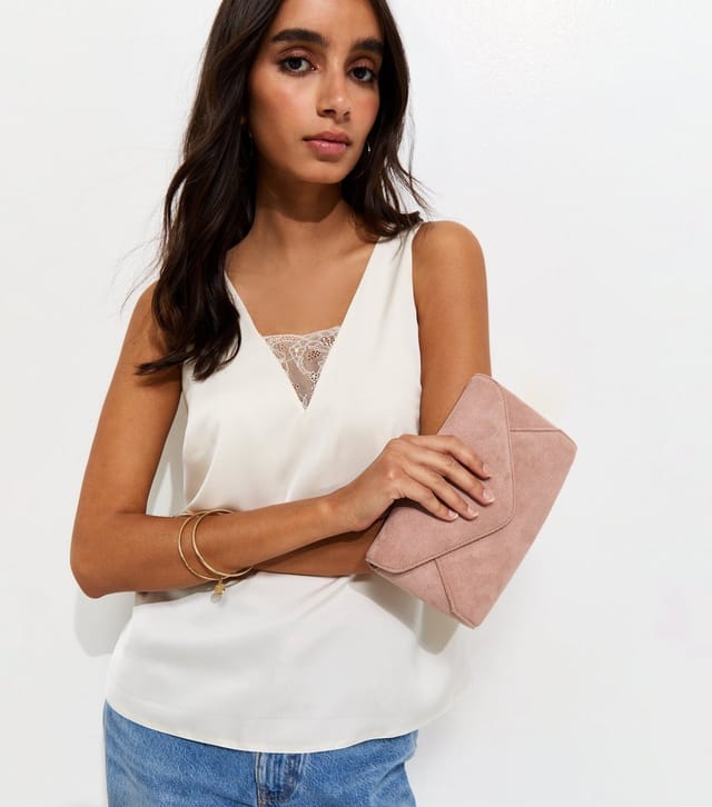 New Look Light Pink Faux Suede Clutch Bag New Look - 2