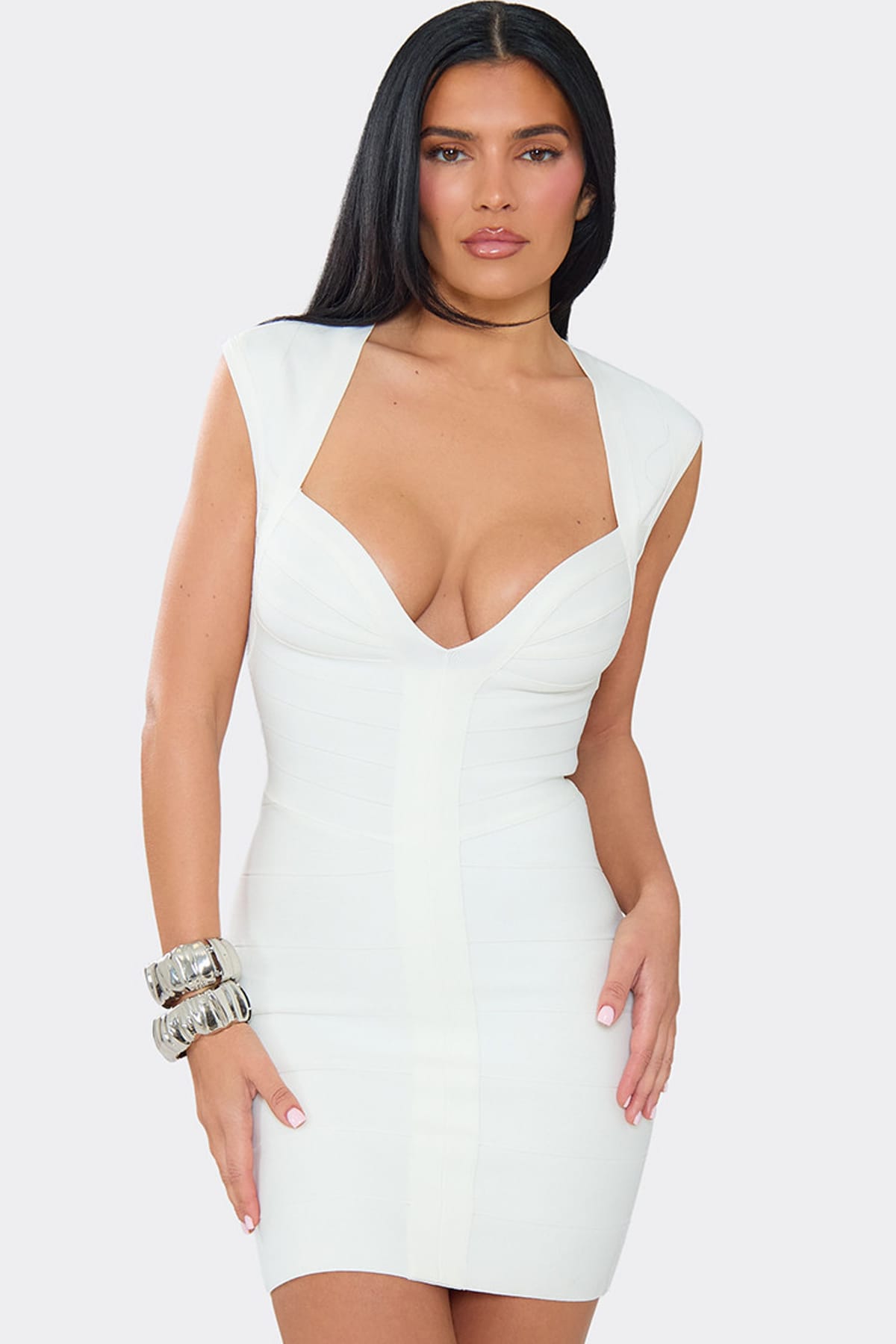 EGO EGO Women's Short Sleeve Bandage Mini Dress in White - 1