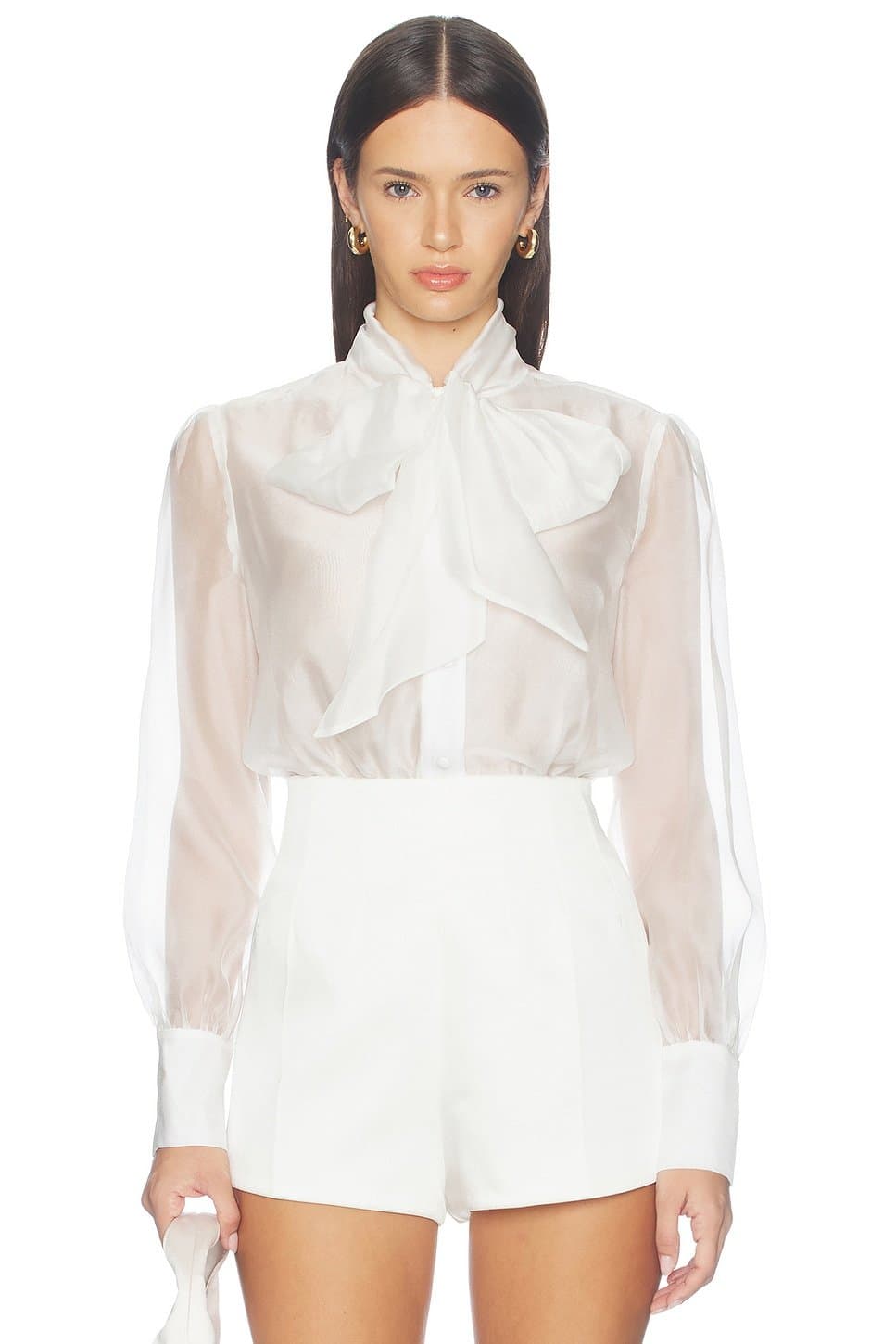 revolve White Organza Blouse Bodysuit