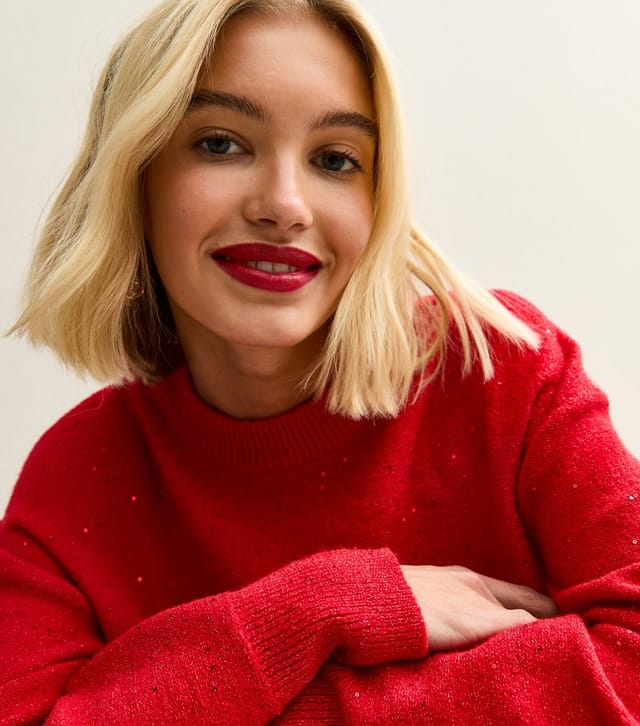 New Look Women's Dark Red Sequin Yarn Crew Neck Jumper New Look - 3