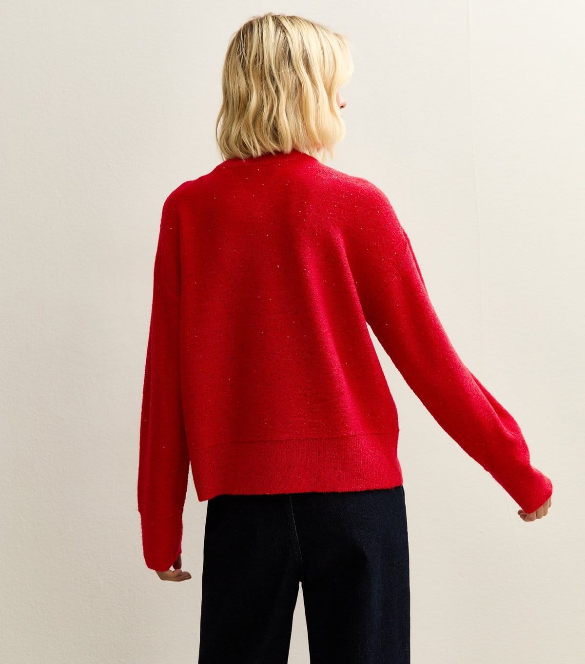 New Look Women's Dark Red Sequin Yarn Crew Neck Jumper New Look - 4