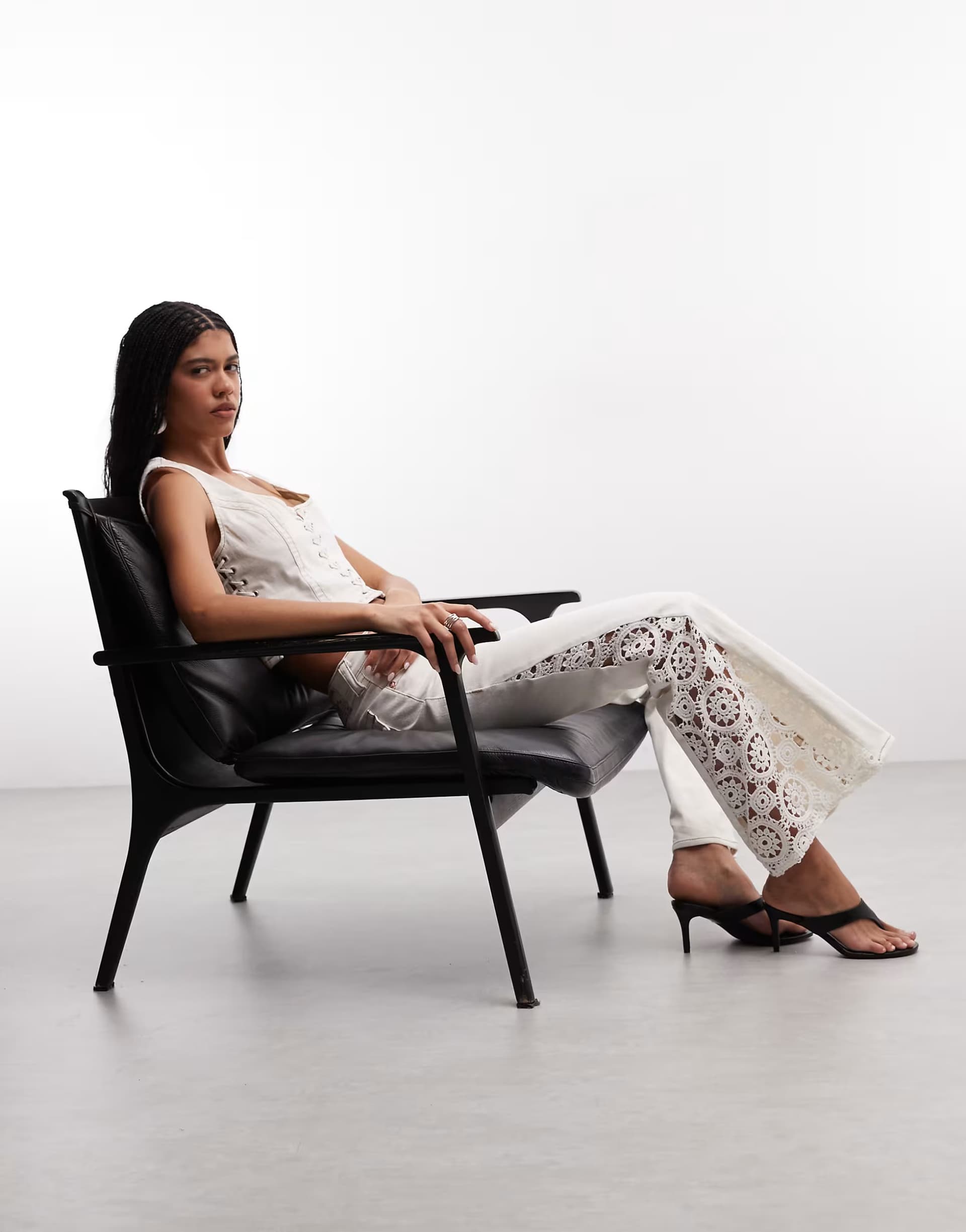 ASOS True Religion mid rise crochet detail flare jeans co-ord in white