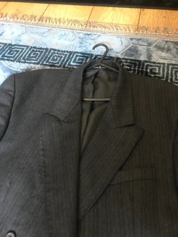 No Label Mens 42s wool grey pinstripe double breasted blazer