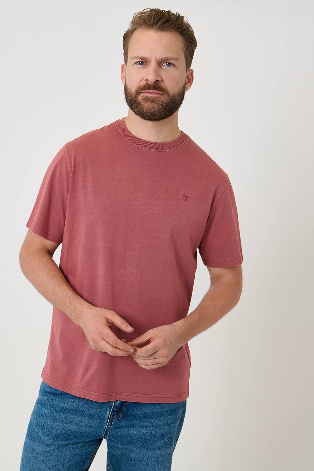 Saltwell Saltwell Men's Garment Dye Cotton Jersey Crew Neck T-Shirt in Pink - 2