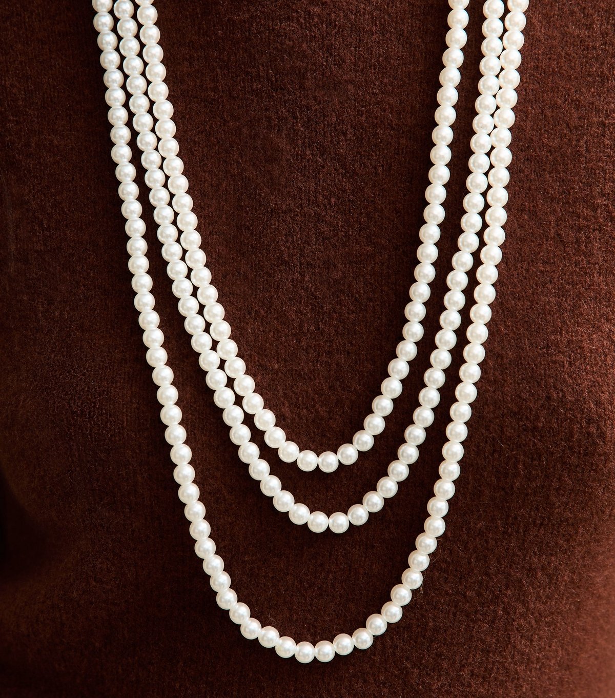 New Look Cream 3 Strand Long Faux Pearl Necklace New Look - 2