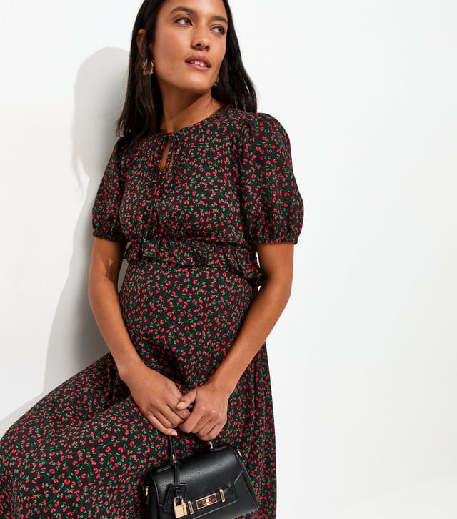 New Look Women's Maternity Black Ditsy Short Sleeve Keyhole Midi Dress New Look - 2