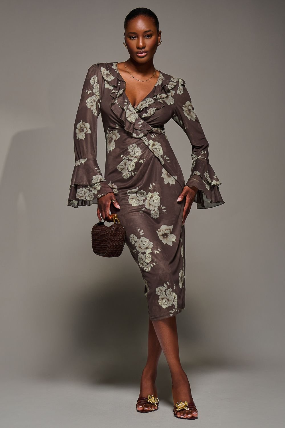 Jolie Moi Jolie Moi Women's Frill Sleeve Pleated Wrap Midi Dress - 2