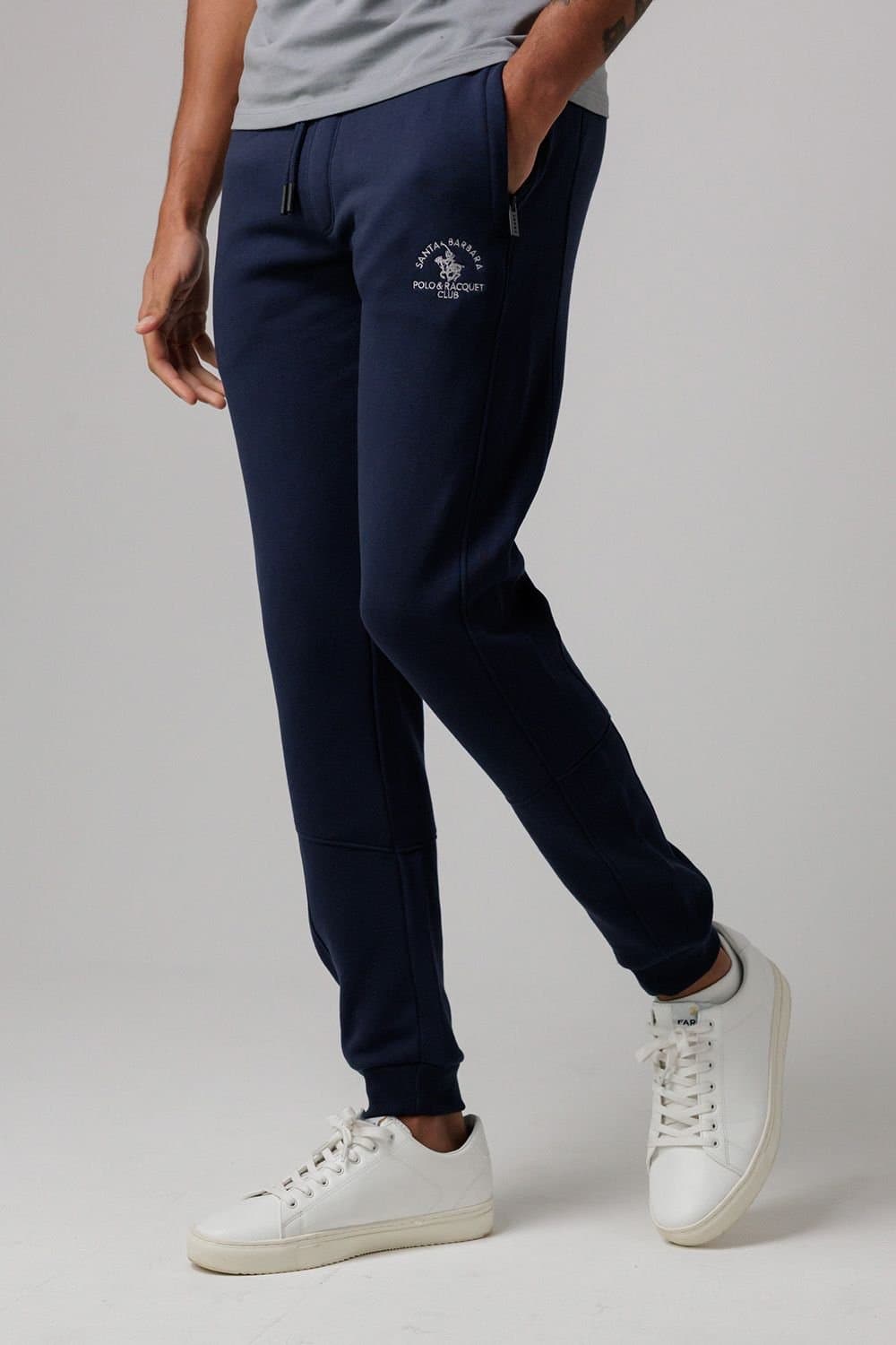 Santa Barbara Polo & Racquet Club Santa Barbara Polo & Racquet Club Men's Cotton Rich Joggers with Zipped Pockets & Drawstring Waist in Navy