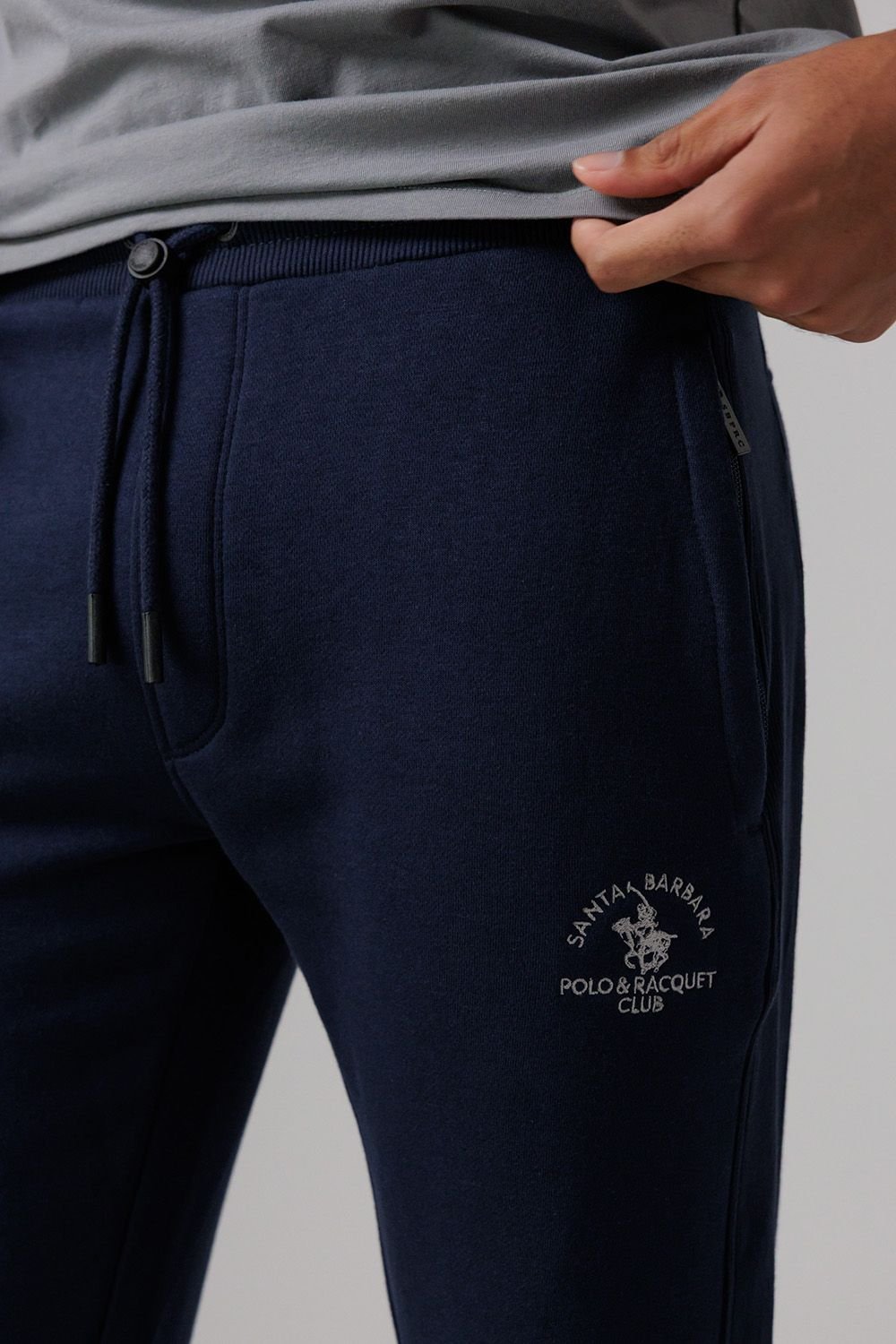 Santa Barbara Polo & Racquet Club Santa Barbara Polo & Racquet Club Men's Cotton Rich Joggers with Zipped Pockets & Drawstring Waist in Navy - 3