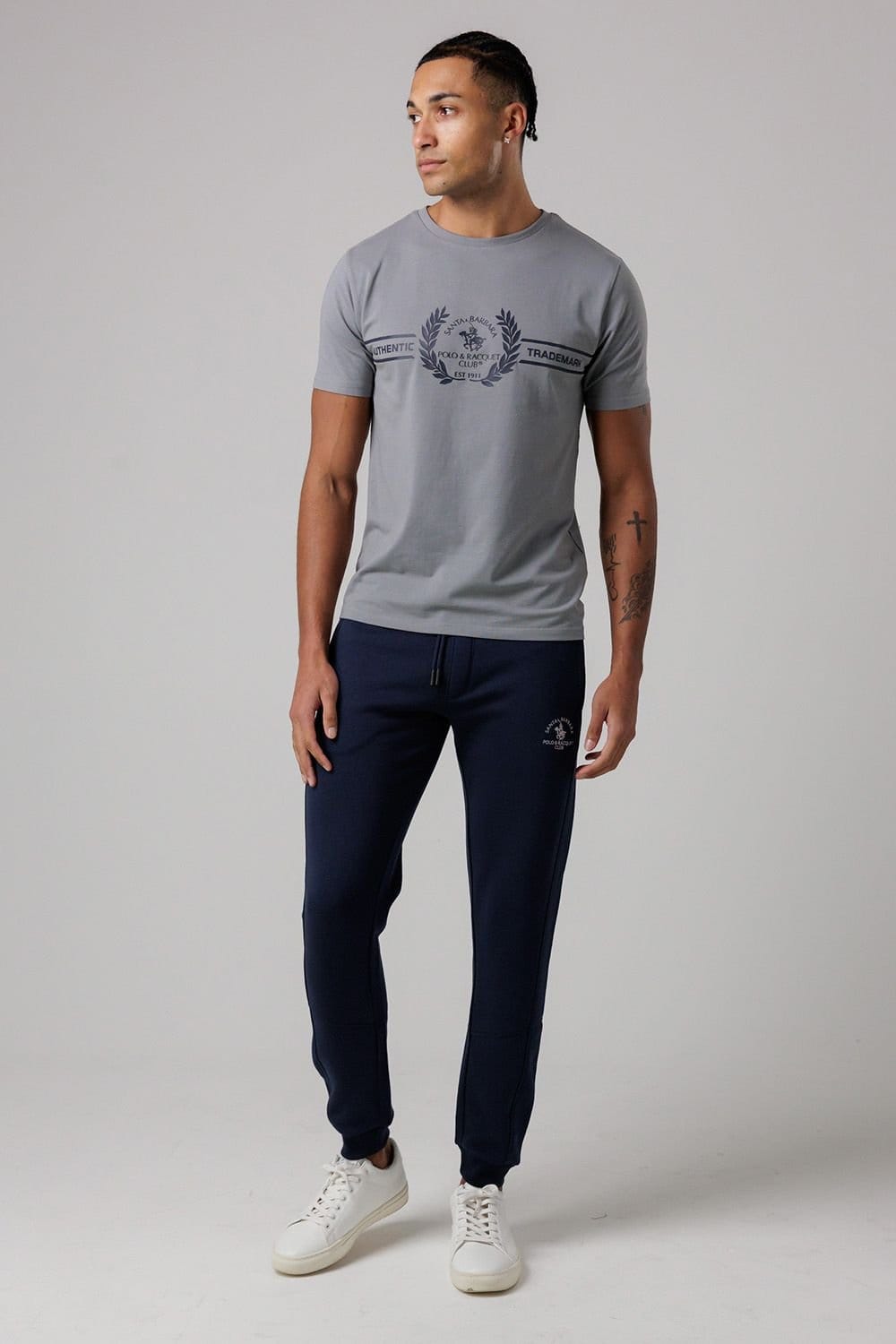 Santa Barbara Polo & Racquet Club Santa Barbara Polo & Racquet Club Men's Cotton Rich Joggers with Zipped Pockets & Drawstring Waist in Navy - 4
