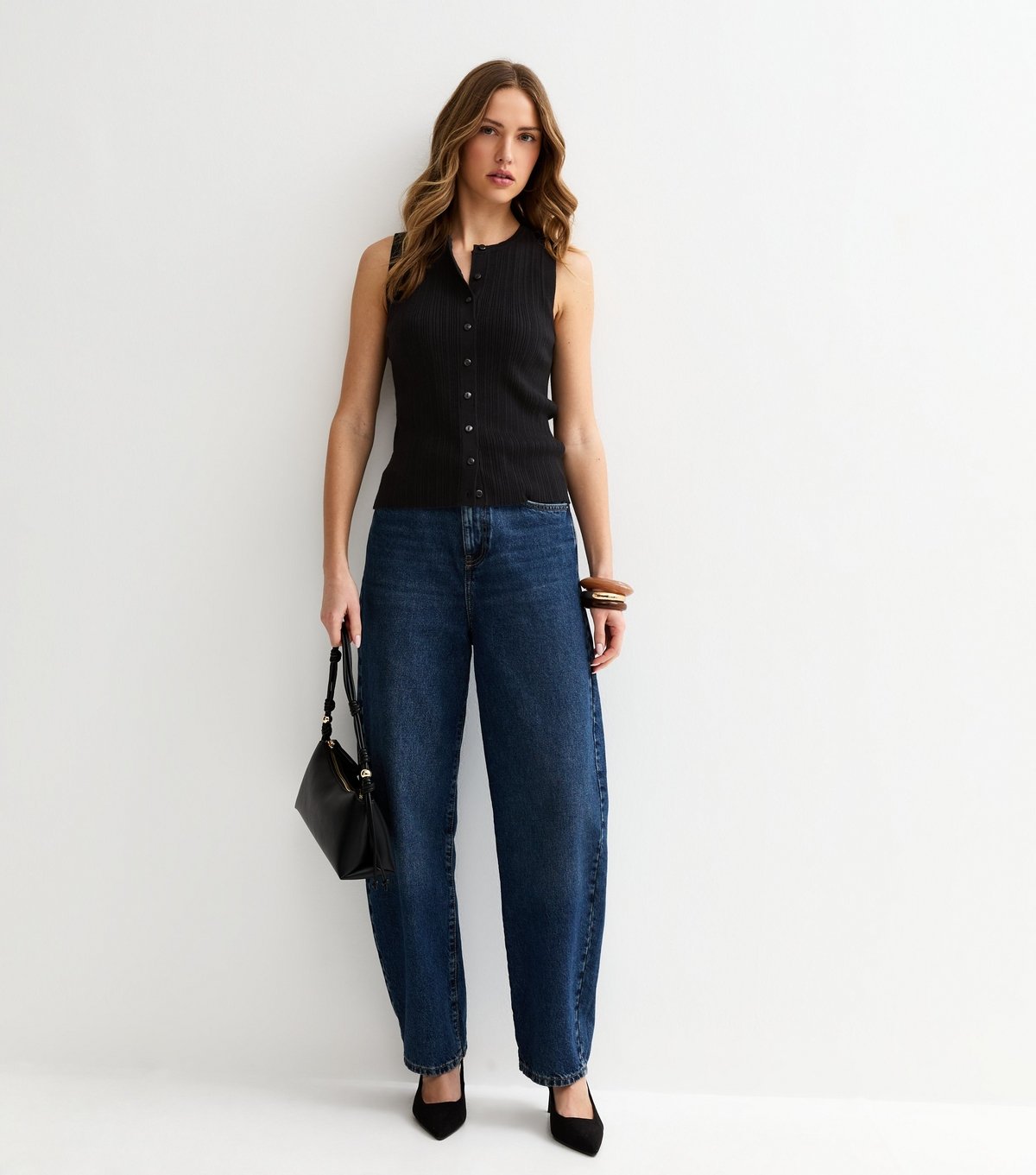 New Look Women's Black Lightweight Rib Button Vest Top New Look - 3