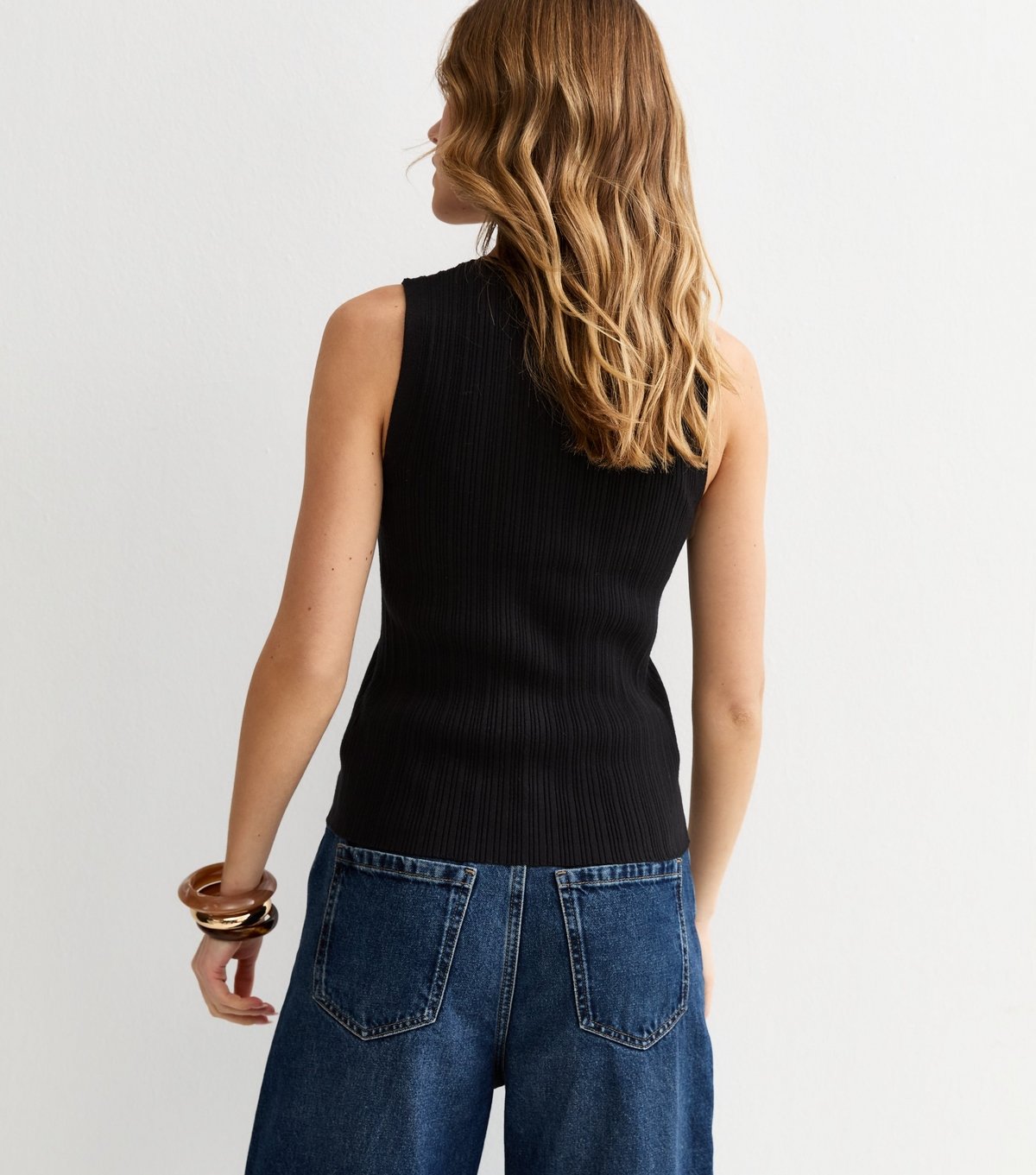 New Look Women's Black Lightweight Rib Button Vest Top New Look - 4