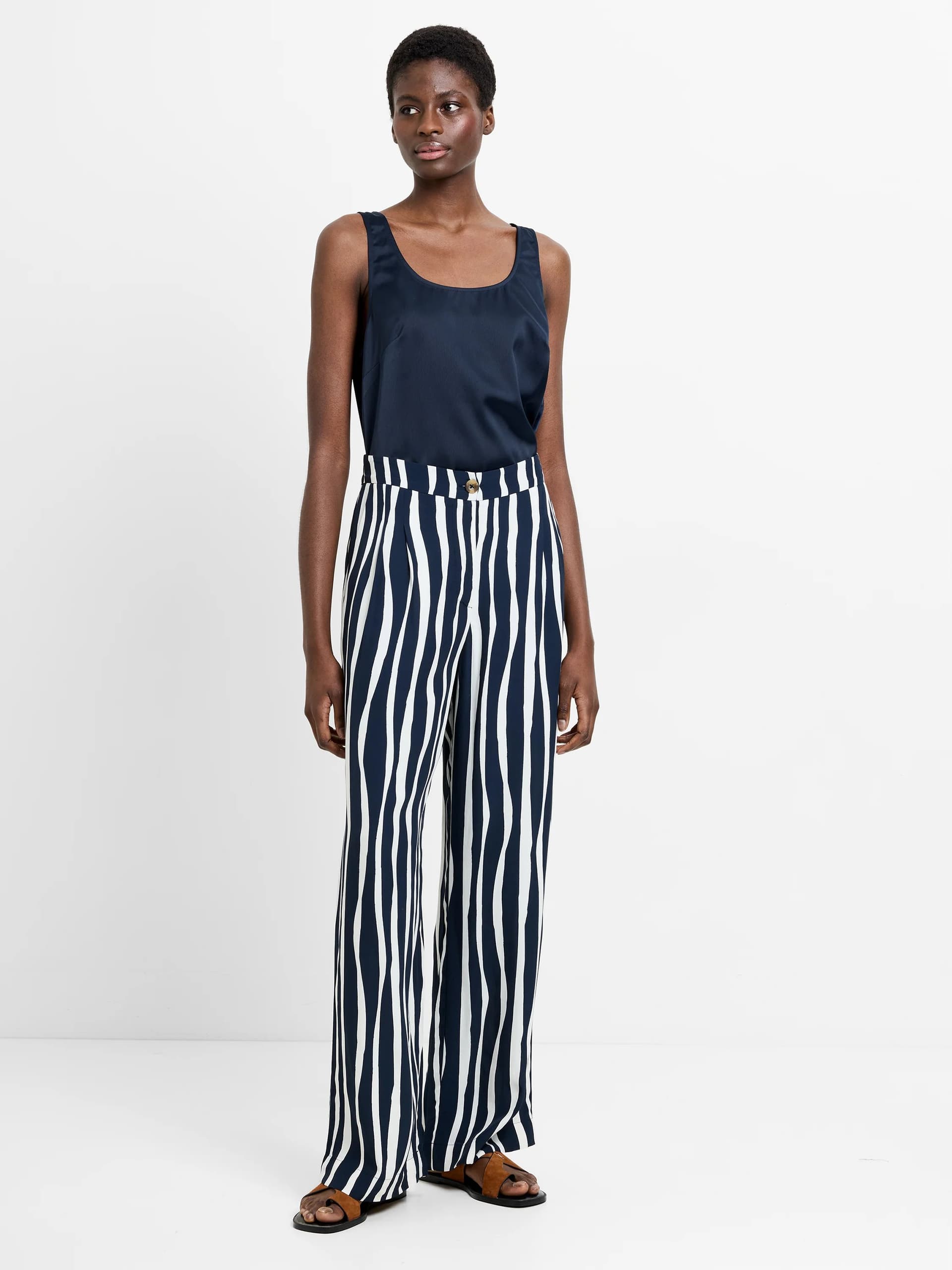 French Connection Genevieve Striped Trousers Midnight/Ecru