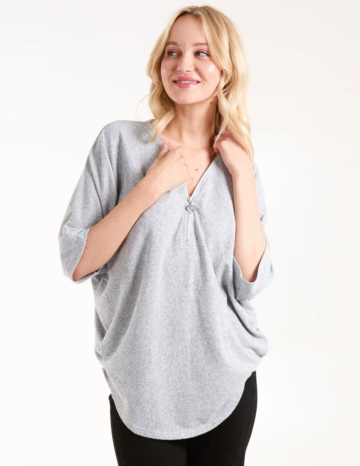Blue Vanilla Heart Half Zip Front Top
