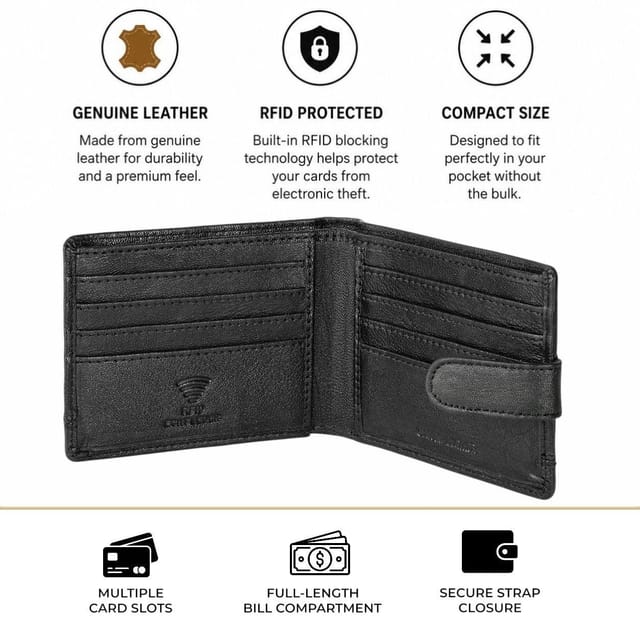 Woodland Leathers Woodland Leathers Men's Men's Leather RFID Slim Bifold Wallet in Black - 3