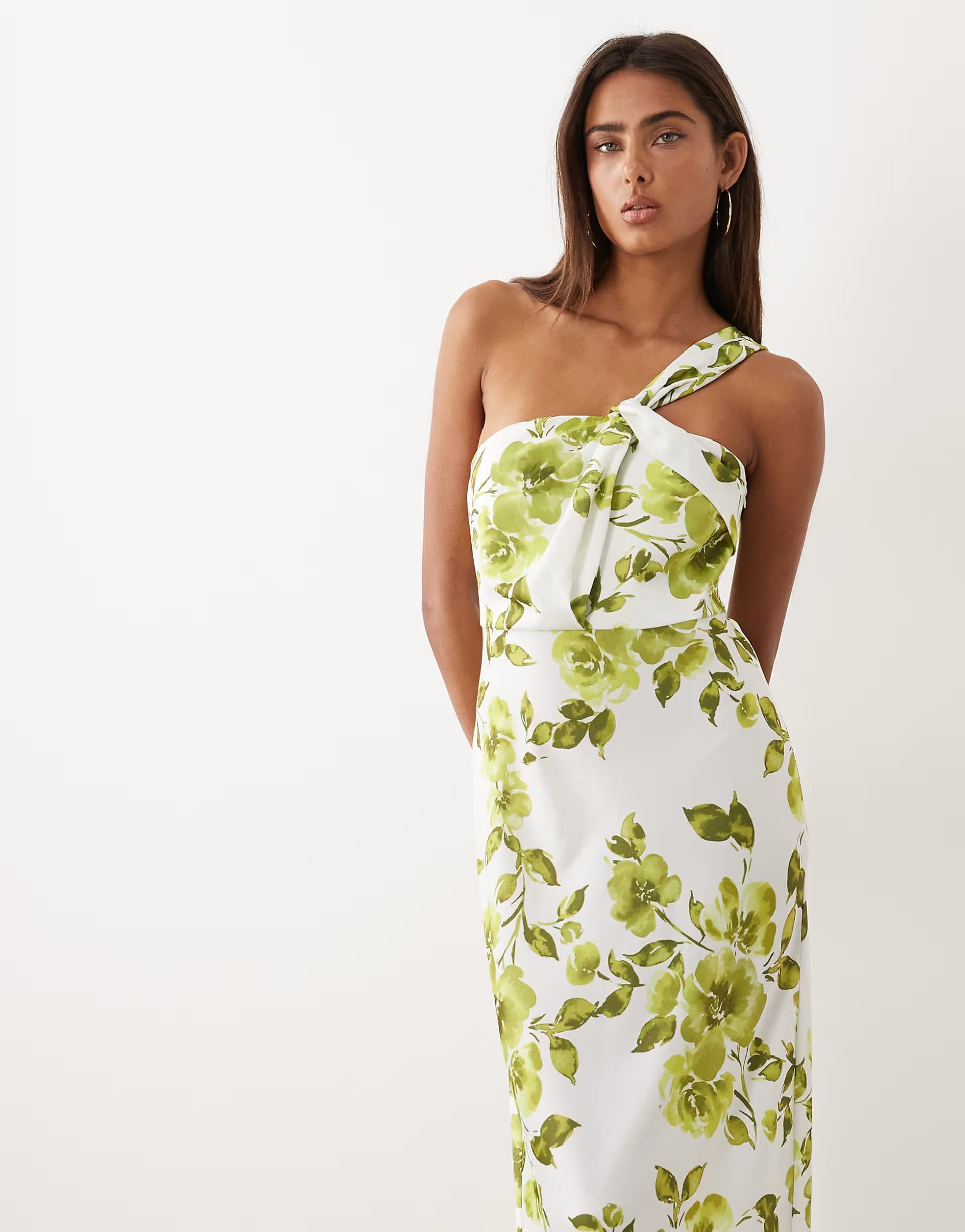 ASOS YAS one shoulder satin maxi dress in blue and green floral print