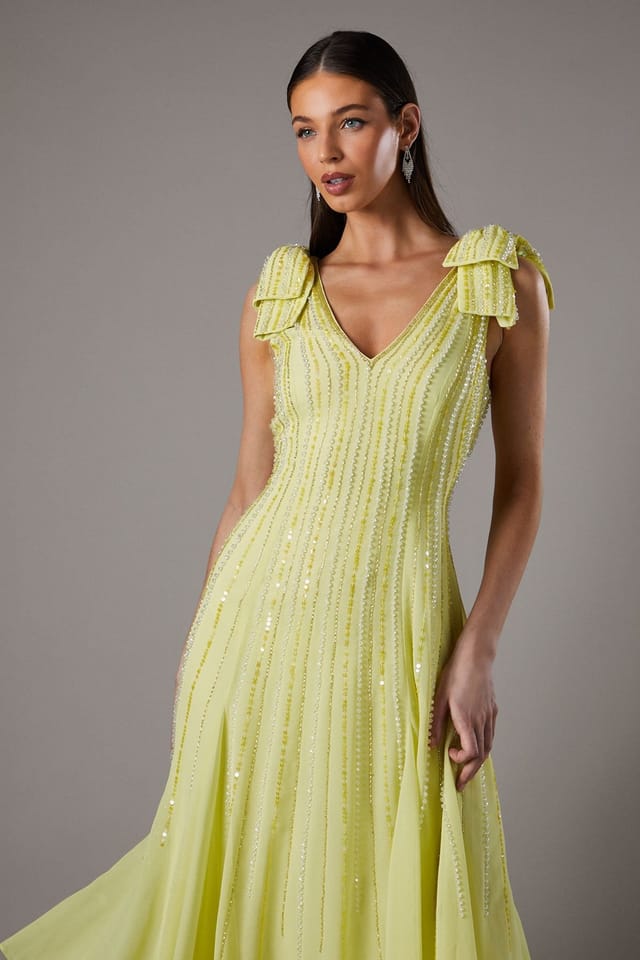 Coast Coast Women's Bow Shoulder Embellished Midi Dress in Yellow - 2