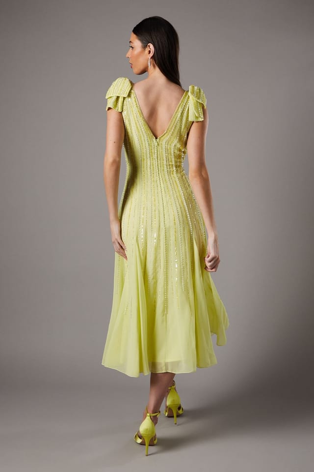 Coast Coast Women's Bow Shoulder Embellished Midi Dress in Yellow - 3