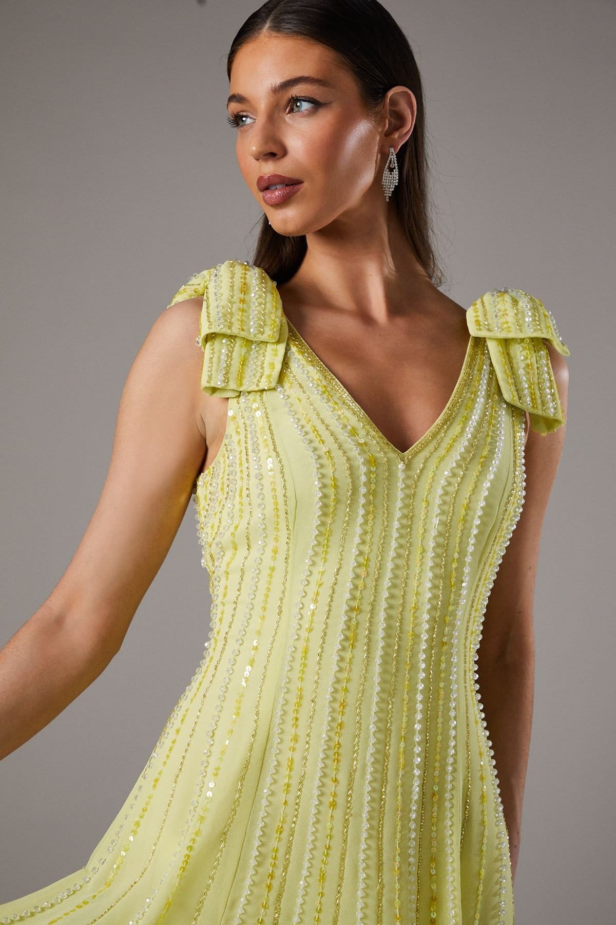 Coast Coast Women's Bow Shoulder Embellished Midi Dress in Yellow - 4