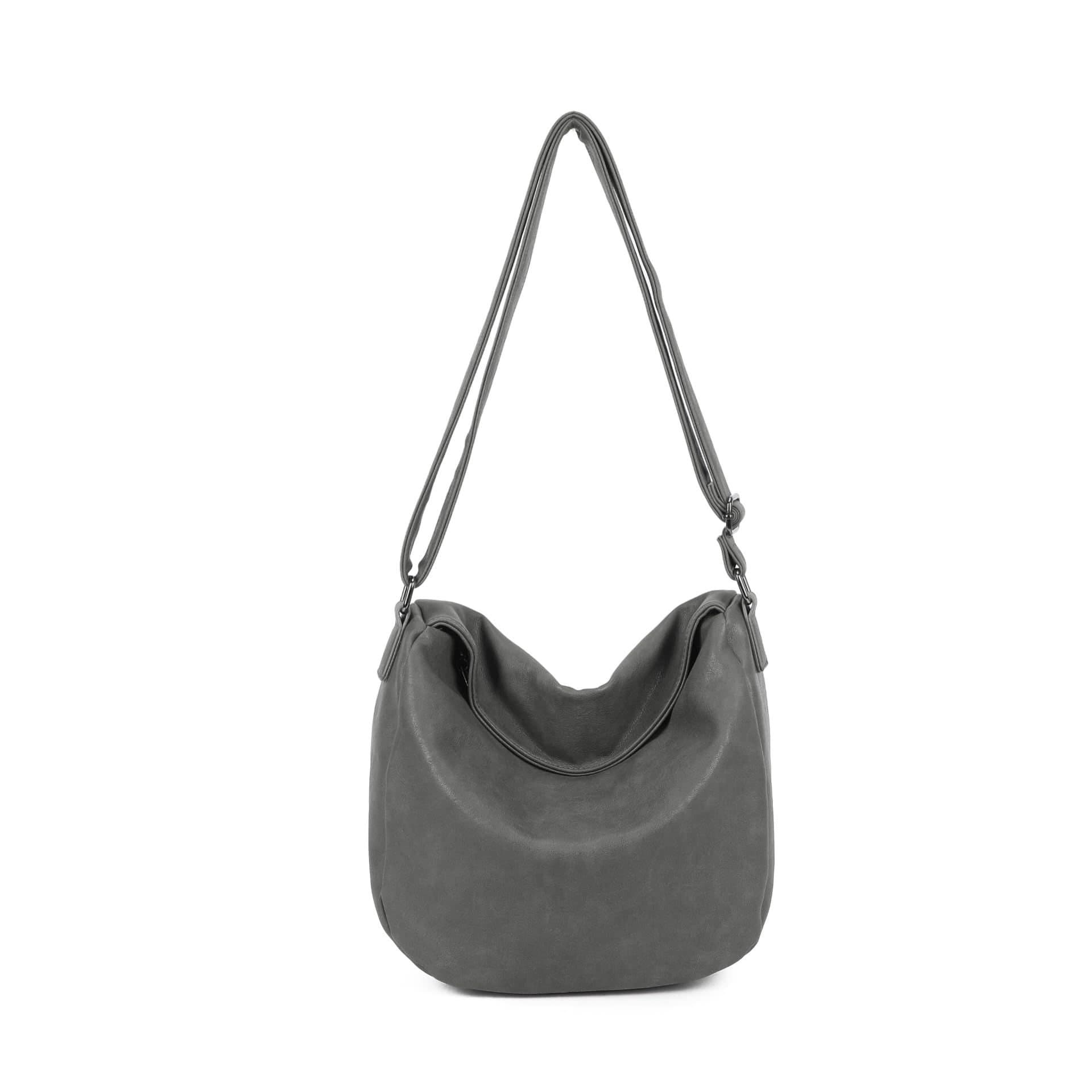 Woodland Leathers Woodland Leathers Women's Slouch Shoulder Bag, Long Strap Crossbody Hobo Bag in Grey