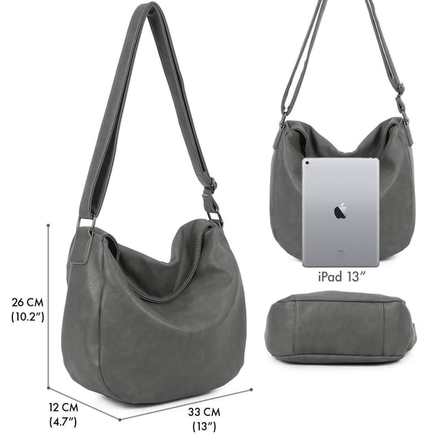 Woodland Leathers Woodland Leathers Women's Slouch Shoulder Bag, Long Strap Crossbody Hobo Bag in Grey - 2