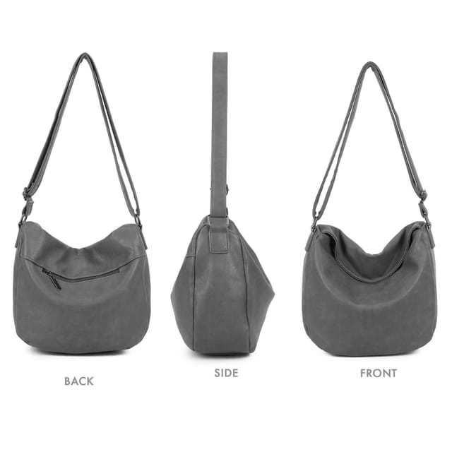 Woodland Leathers Woodland Leathers Women's Slouch Shoulder Bag, Long Strap Crossbody Hobo Bag in Grey - 3