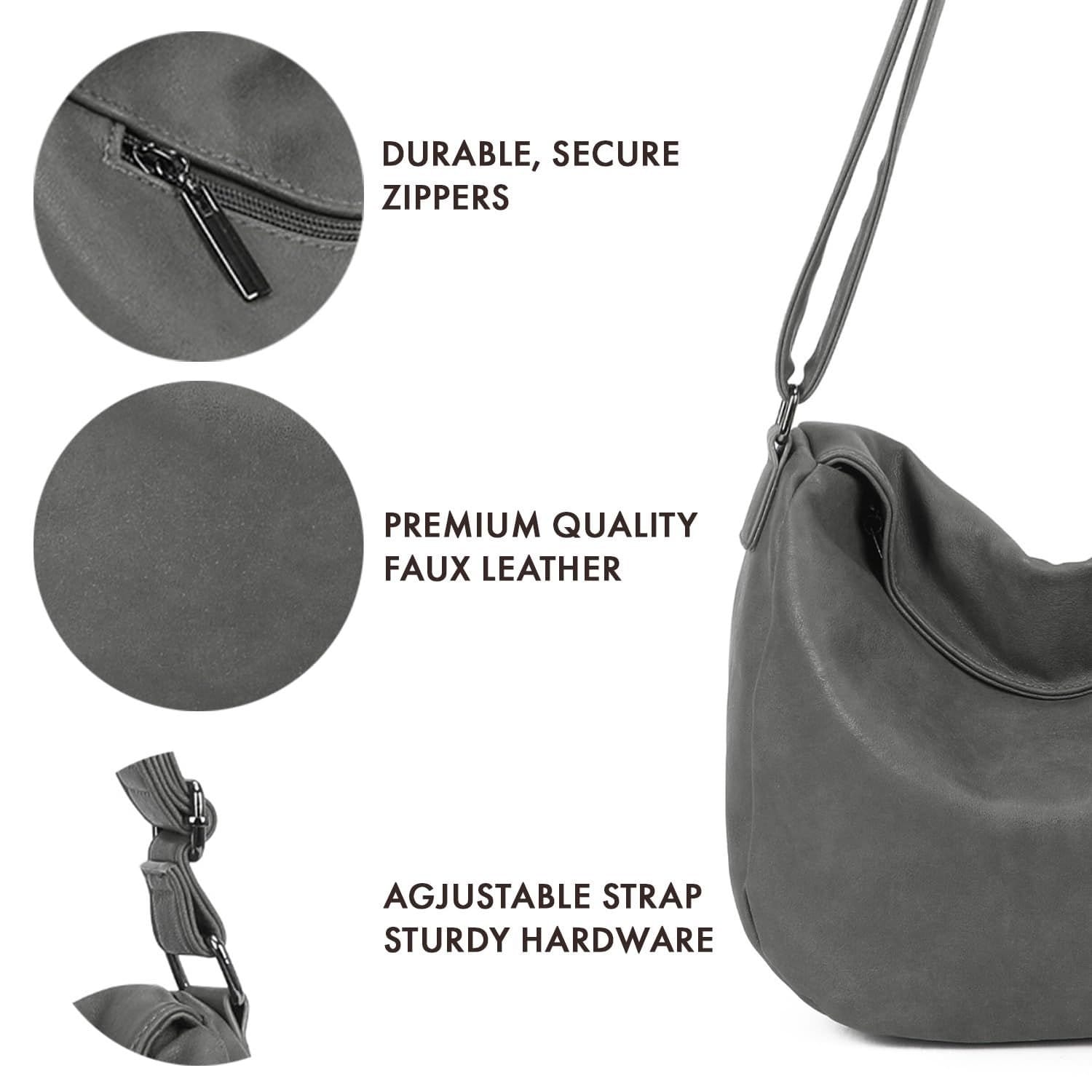 Woodland Leathers Woodland Leathers Women's Slouch Shoulder Bag, Long Strap Crossbody Hobo Bag in Grey - 4