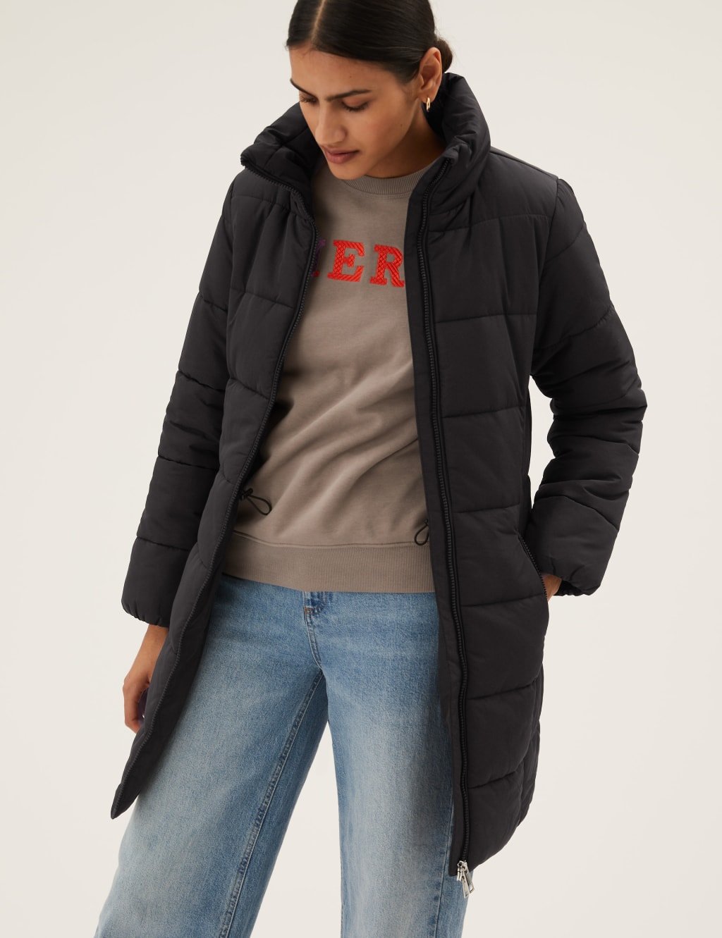 Marks & Spencer M&S Recycled Thermowarmth™ Funnel Neck Coat Black - 2