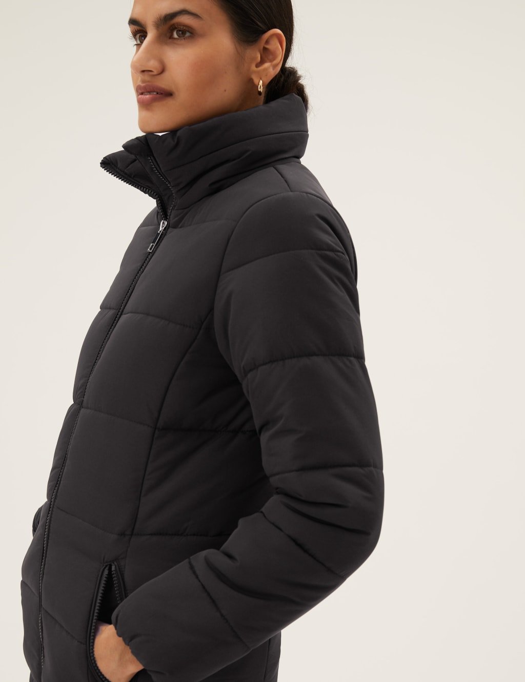 Marks & Spencer M&S Recycled Thermowarmth™ Funnel Neck Coat Black - 3