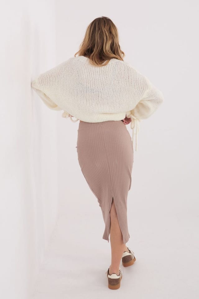 Love Lace Love Lace Women's Ribbed Cotton Elastane Midi Knit Skirt Style 223372 in Beige - 3