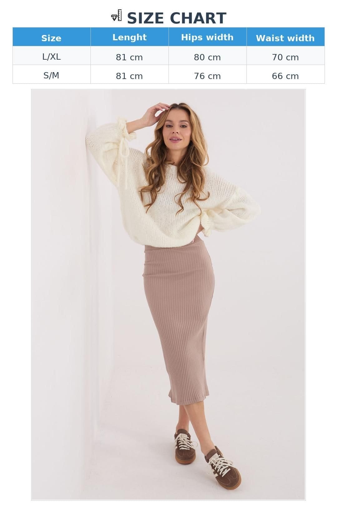Love Lace Love Lace Women's Ribbed Cotton Elastane Midi Knit Skirt Style 223372 in Beige - 4