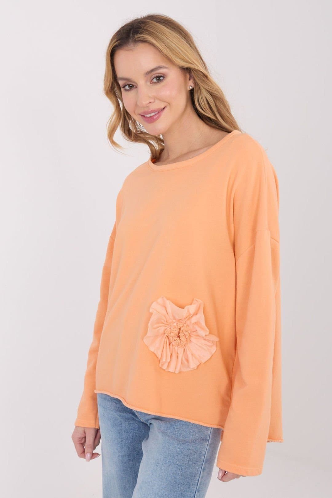Love Lace Love Lace Women's Soft Cotton Polyester Casual Blouse with Flower in Orange