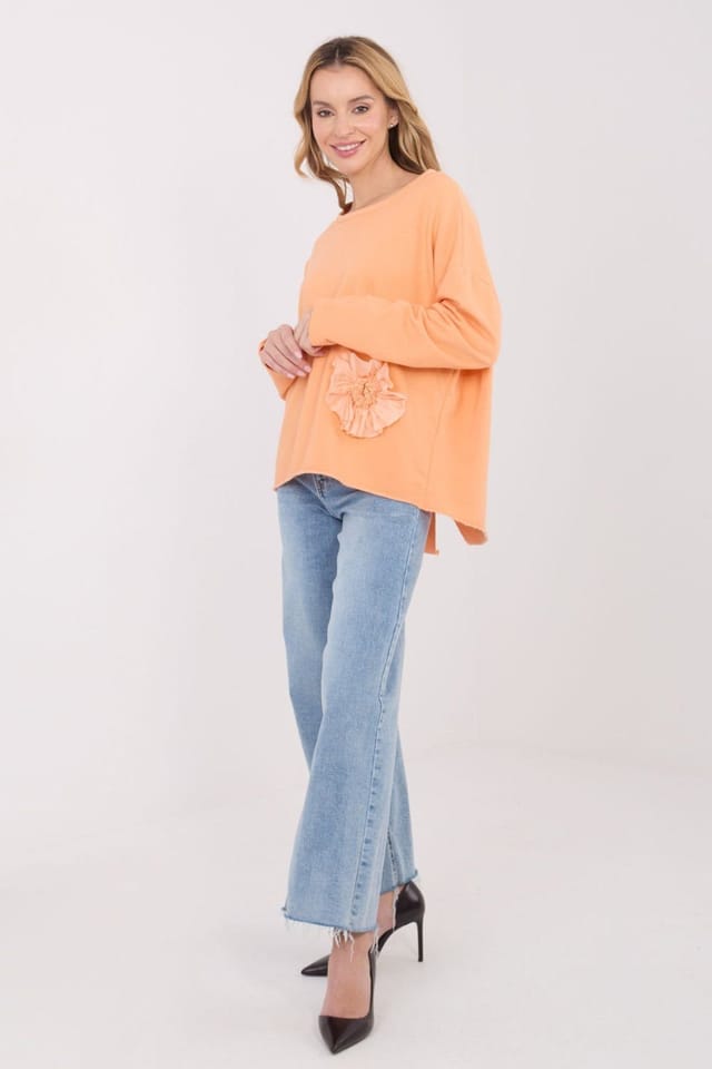 Love Lace Love Lace Women's Soft Cotton Polyester Casual Blouse with Flower in Orange - 2