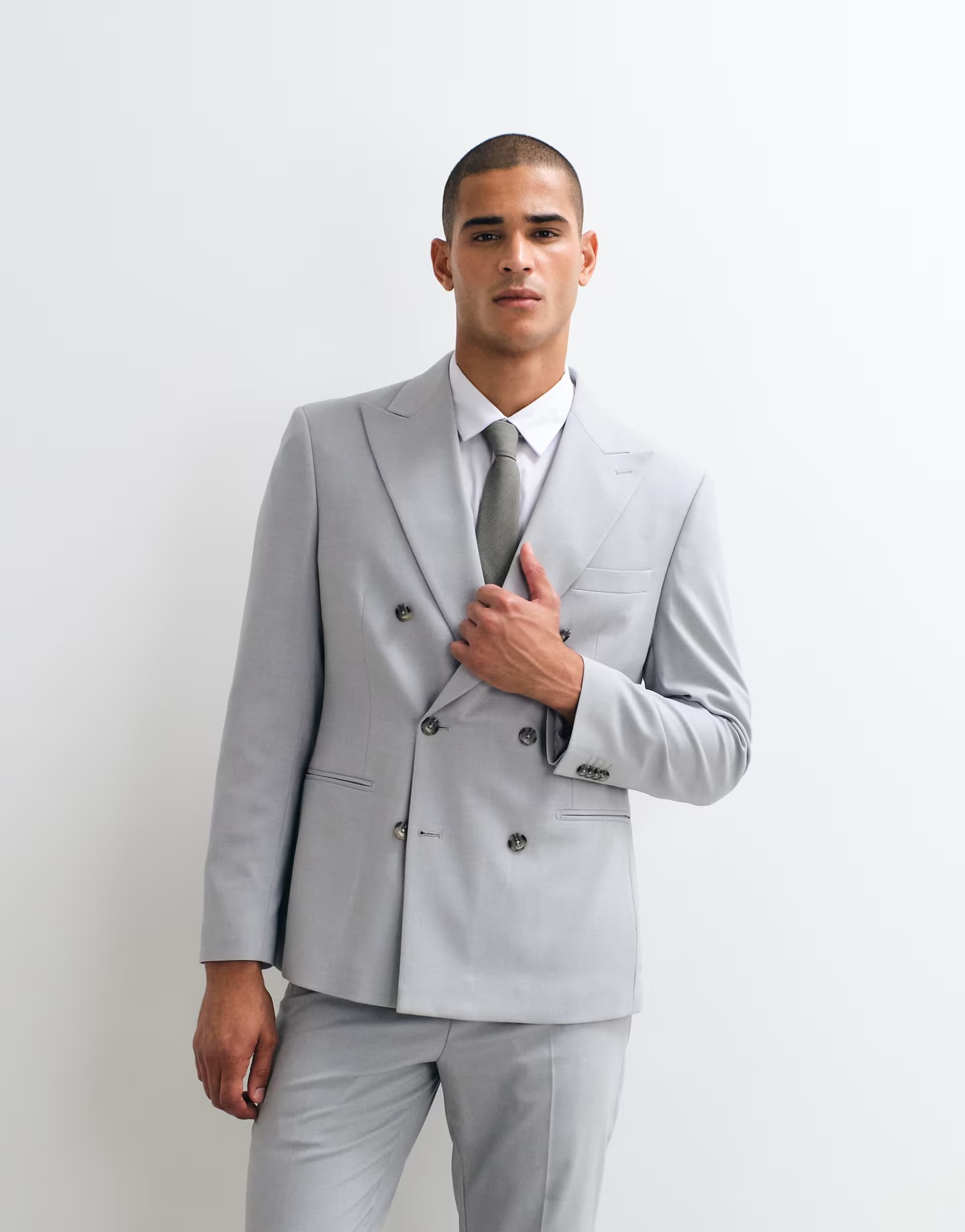 ASOS ASOS DESIGN slim double breasted suit jacket in light grey