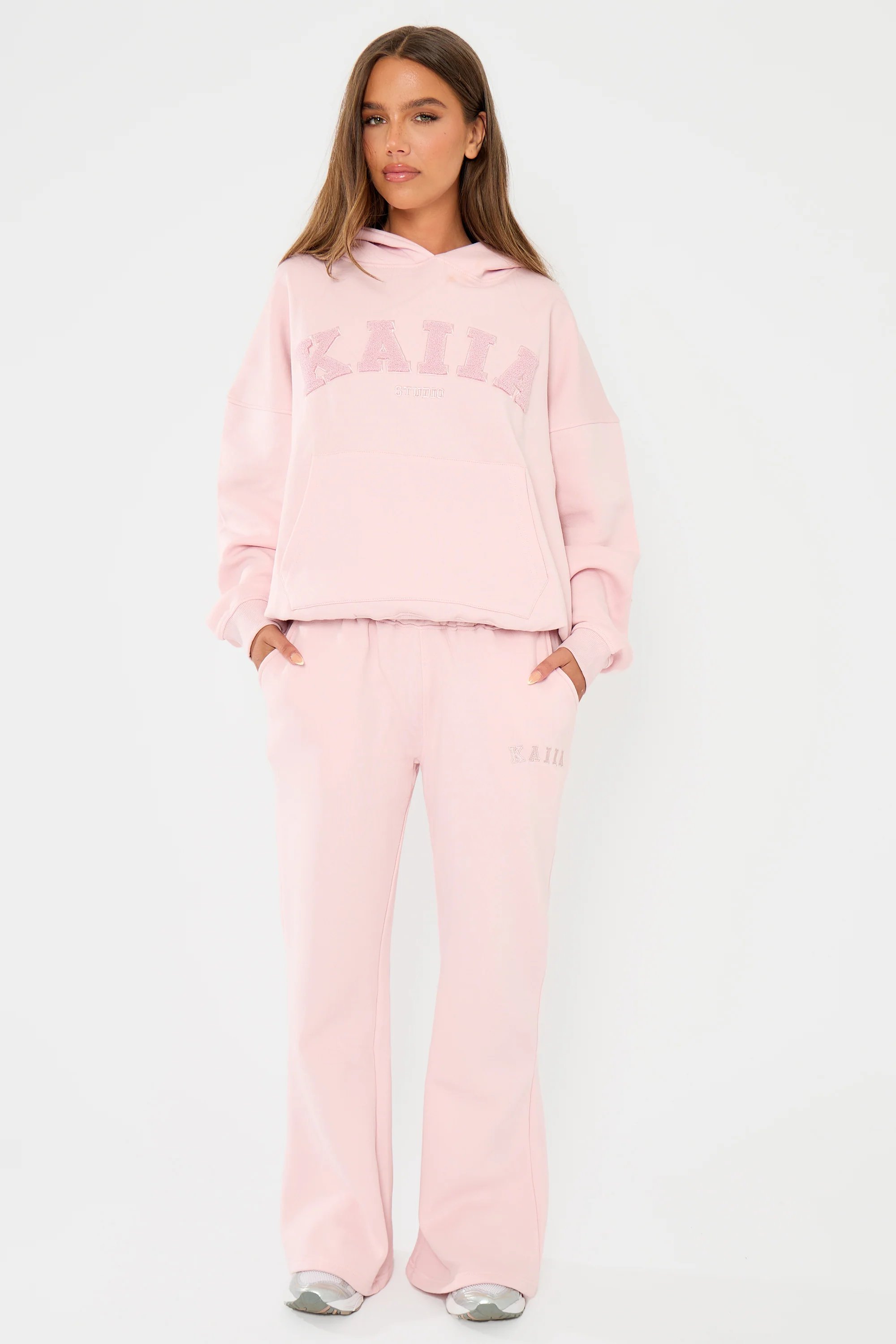 Kaiia Kaiia Studio Borg Slogan Oversized Hoodie Pink Chai - 4
